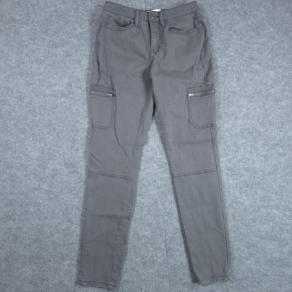 Mudd Utility Skinny Pants Juniors 5 Gray Cargo FLX Stretch Twill Casual Zip